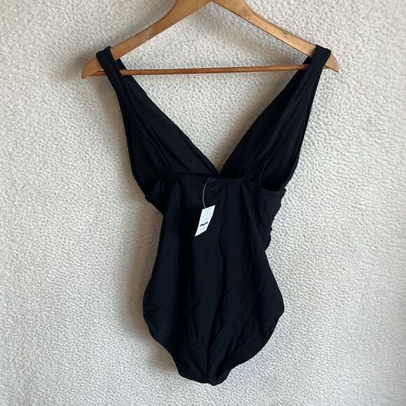 J Crew V-neck ruched one-piece swimsuit Womens Size Small Black - Picture 3 of 8
